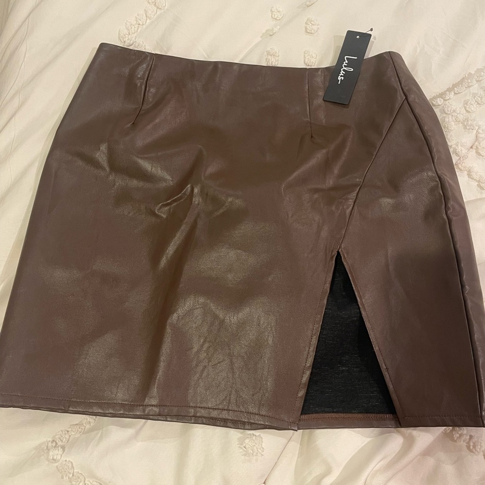 Lulu’s Brown Leather Skirt with slit